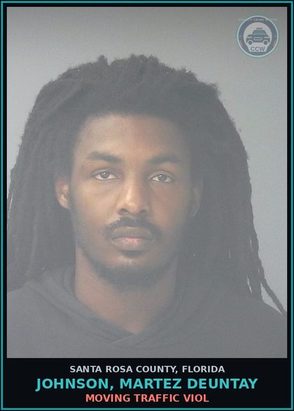 CCW arrest card for JOHNSON, MARTEZ DEUNTAY in Santa Rosa County: MOVING TRAFFIC VIOL