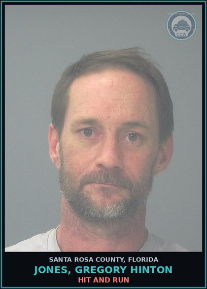 CCW arrest card for JONES, GREGORY HINTON in Santa Rosa County: HIT AND RUN