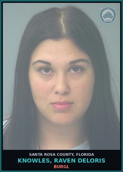 CCW arrest card for KNOWLES, RAVEN DELORIS in Santa Rosa County: BURGL