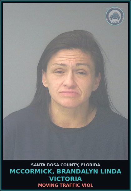 CCW arrest card for MCCORMICK, BRANDALYN LINDA VICTORIA in Santa Rosa County: MOVING TRAFFIC VIOL