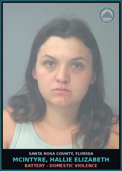 CCW arrest card for MCINTYRE, HALLIE ELIZABETH in Santa Rosa County: BATTERY - DOMESTIC VIOLENCE