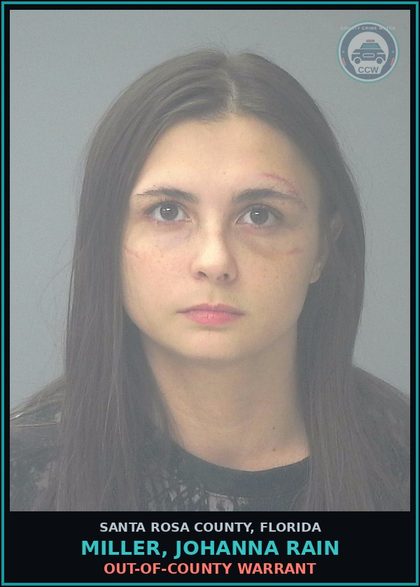 CCW arrest card for MILLER, JOHANNA RAIN in Santa Rosa County: OUT-OF-COUNTY WARRANT