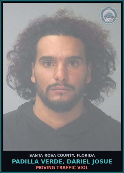 CCW arrest card for PADILLA VERDE, DARIEL JOSUE in Santa Rosa County: MOVING TRAFFIC VIOL