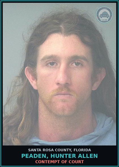 CCW arrest card for PEADEN, HUNTER ALLEN in Santa Rosa County: CONTEMPT OF COURT