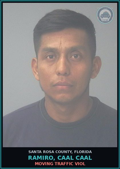 CCW arrest card for RAMIRO, CAAL CAAL in Santa Rosa County: MOVING TRAFFIC VIOL
