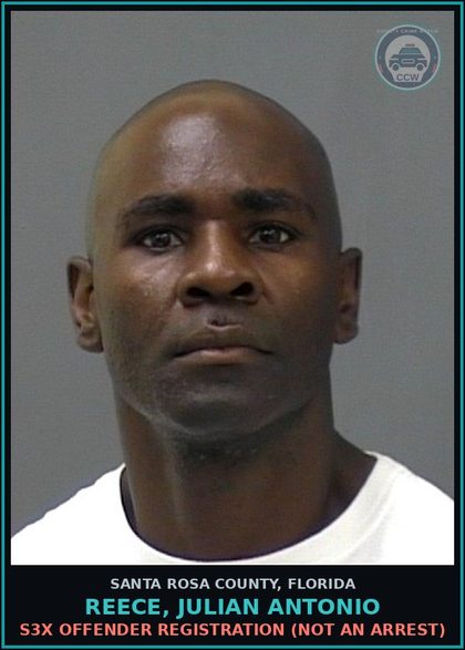 CCW arrest card for REECE, JULIAN ANTONIO in Santa Rosa County: s3x OFFENDER REGISTRATION (NOT AN ARREST)