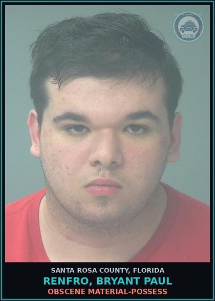 CCW arrest card for RENFRO, BRYANT PAUL in Santa Rosa County: OBSCENE MATERIAL-POSSESS
