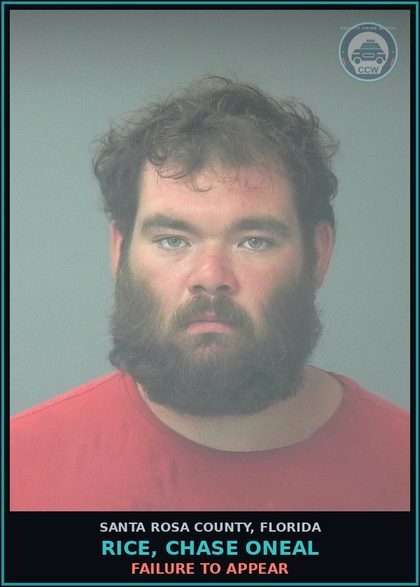 CCW arrest card for RICE, CHASE ONEAL in Santa Rosa County: FAILURE TO APPEAR