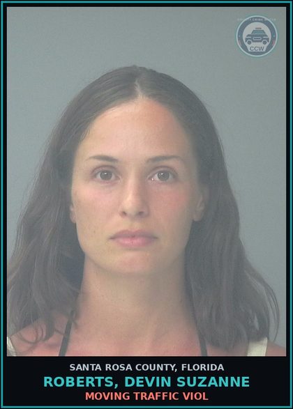 CCW arrest card for ROBERTS, DEVIN SUZANNE in Santa Rosa County: MOVING TRAFFIC VIOL