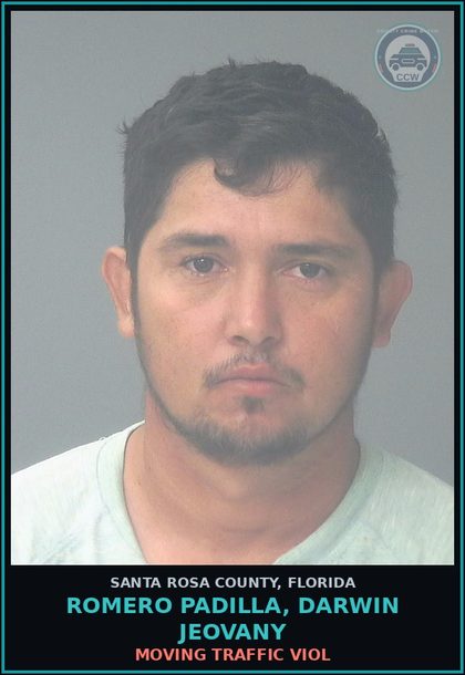 CCW arrest card for ROMERO PADILLA, DARWIN JEOVANY in Santa Rosa County: MOVING TRAFFIC VIOL