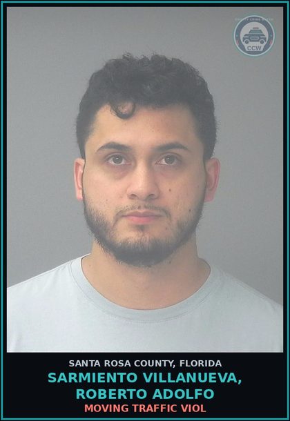 CCW arrest card for SARMIENTO VILLANUEVA, ROBERTO ADOLFO in Santa Rosa County: MOVING TRAFFIC VIOL