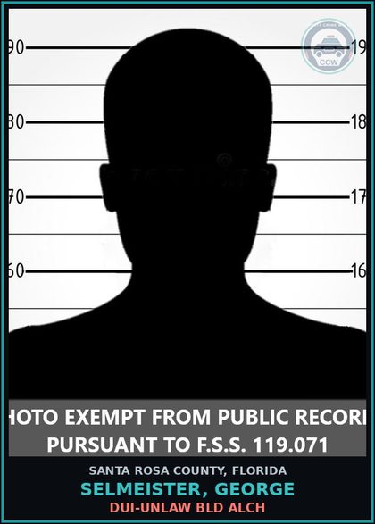 CCW arrest card for SELMEISTER, GEORGE in Santa Rosa County: DUI-UNLAW BLD ALCH