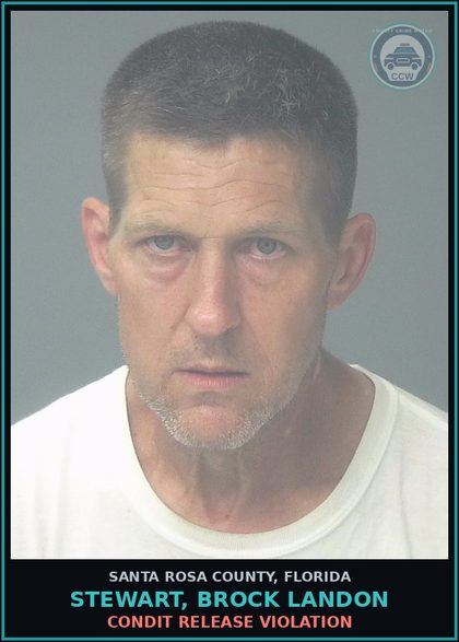 CCW arrest card for STEWART, BROCK LANDON in Santa Rosa County: CONDIT RELEASE VIOLATION