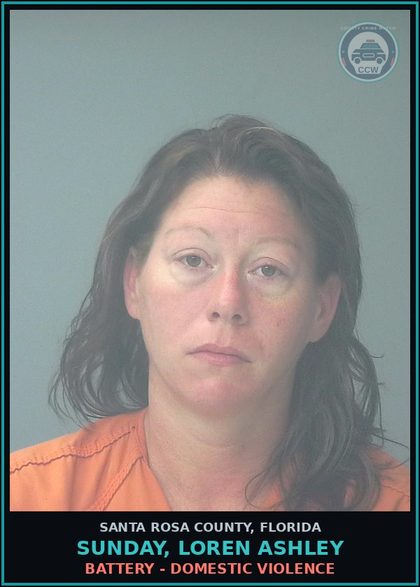 CCW arrest card for SUNDAY, LOREN ASHLEY in Santa Rosa County: DRUGS-POSSESS