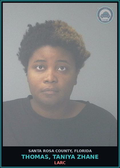 CCW arrest card for THOMAS, TANIYA ZHANE in Santa Rosa County: LARC