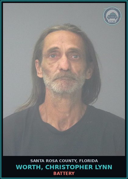 CCW arrest card for WORTH, CHRISTOPHER LYNN in Santa Rosa County: BATTERY