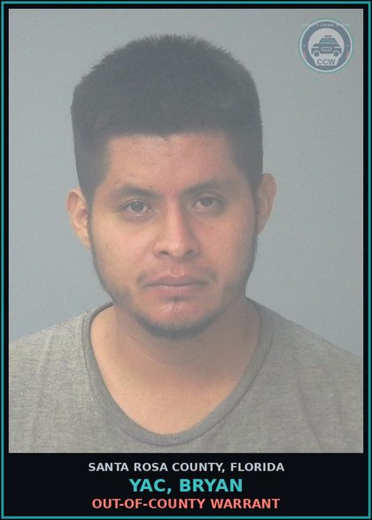 CCW arrest card for YAC, BRYAN in Santa Rosa County: OUT-OF-COUNTY WARRANT