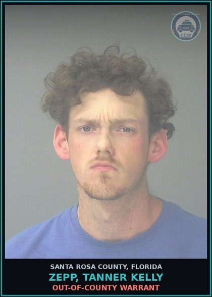 CCW arrest card for ZEPP, TANNER KELLY in Santa Rosa County: OUT-OF-COUNTY WARRANT