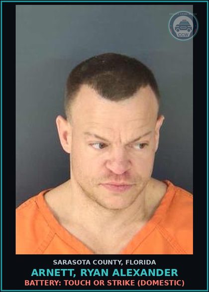 CCW arrest card for ARNETT, RYAN ALEXANDER in Sarasota County: BATTERY: TOUCH OR STRIKE (DOMESTIC)