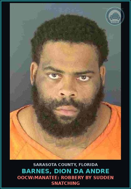 CCW arrest card for BARNES, DION DA ANDRE in Sarasota County: OOCW:MANATEE: BATTERY BY STRANGULATION DOMESTIC