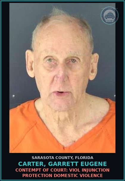 CCW arrest card for CARTER, GARRETT EUGENE in Sarasota County: CONTEMPT OF COURT: VIOL INJUNCTION PROTECTION DOMESTIC VIOLENCE