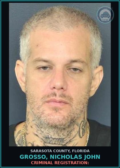 CCW arrest card for GROSSO, NICHOLAS JOHN in Sarasota County: CRIMINAL REGISTRATION: