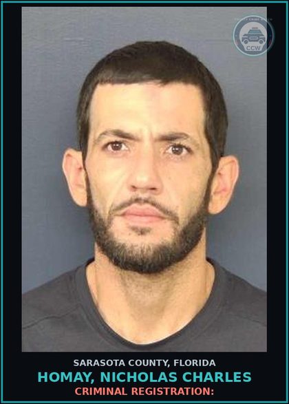 CCW arrest card for HOMAY, NICHOLAS CHARLES in Sarasota County: CRIMINAL REGISTRATION: