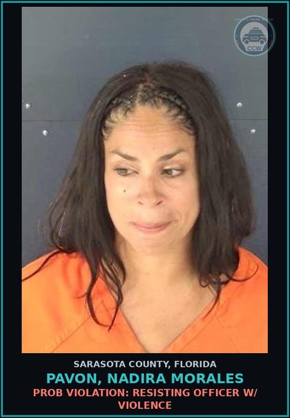 CCW arrest card for PAVON, NADIRA MORALES in Sarasota County: PROB VIOLATION: BATT/ LEO/ FIRFGT/ETC