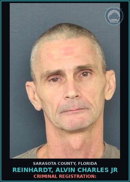 CCW arrest card for REINHARDT, ALVIN CHARLES JR in Sarasota County: CRIMINAL REGISTRATION: