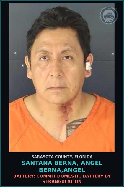 CCW arrest card for SANTANA BERNA, ANGEL BERNA,ANGEL in Sarasota County: BATTERY: COMMIT DOMESTIC BATTERY BY STRANGULATION