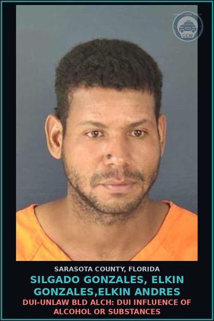 CCW arrest card for SILGADO GONZALES, ELKIN GONZALES,ELKIN ANDRES in Sarasota County: SUBSTANCES-POSSESS: POSSESS CONTR SUBSTANCE W/O PRESCRP (CO. CAINE)