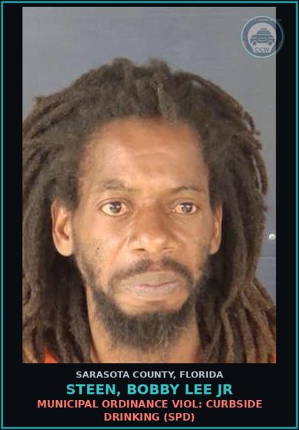 CCW arrest card for STEEN, BOBBY LEE JR in Sarasota County: MUNICIPAL ORDINANCE VIOL: CURBSIDE DRINKING (SPD)