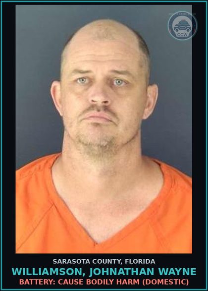 CCW arrest card for WILLIAMSON, JOHNATHAN WAYNE in Sarasota County: BATTERY: CAUSE BODILY HARM (DOMESTIC)