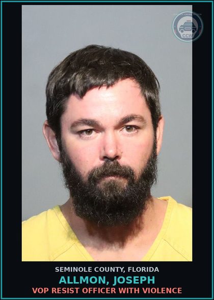 CCW arrest card for ALLMON, JOSEPH in Seminole County: VOP RESIST OFFICER WITH VIOLENCE