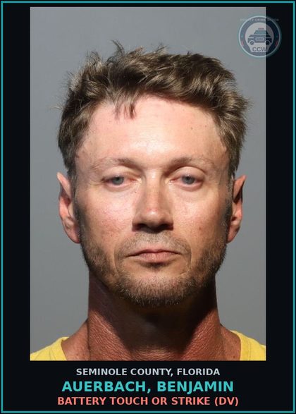 CCW arrest card for AUERBACH, BENJAMIN in Seminole County: BATTERY TOUCH OR STRIKE (DV)