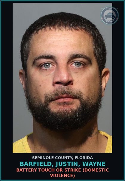 CCW arrest card for BARFIELD, JUSTIN, WAYNE in Seminole County: BATTERY TOUCH OR STRIKE (DOMESTIC VIOLENCE)