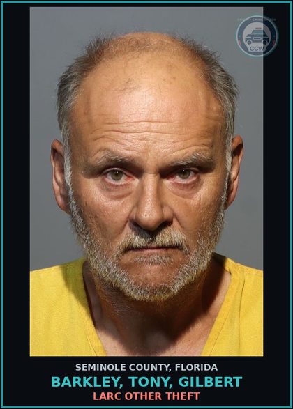 CCW arrest card for BARKLEY, TONY, GILBERT in Seminole County: LARC OTHER THEFT