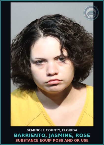 CCW arrest card for BARRIENTO, JASMINE, ROSE in Seminole County: DRUG EQUIP POSS AND OR USE