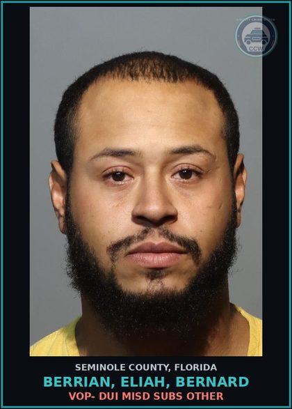 CCW arrest card for BERRIAN, ELIAH, BERNARD in Seminole County: VOP- DUI MISD SUBS OTHER