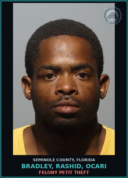 CCW arrest card for BRADLEY, RASHID, OCARI in Seminole County: HOLD FOR SUWANNEE CI *WE BORROWED*
