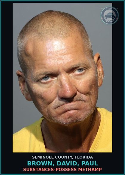 CCW arrest card for BROWN, DAVID, PAUL in Seminole County: DRUGS-POSSESS Methamp