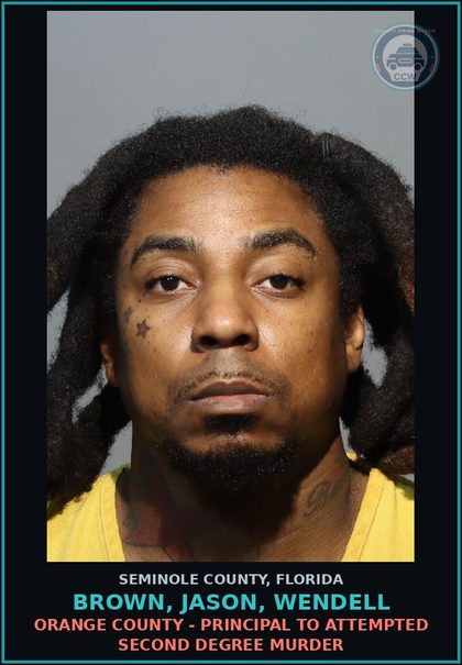 CCW arrest card for BROWN, JASON, WENDELL in Seminole County: ORANGE COUNTY - AGGRAVATED ASSAULT W/A FIREARM