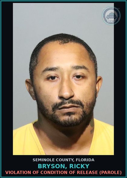 CCW arrest card for BRYSON, RICKY in Seminole County: VIOLATION OF CONDITION OF RELEASE (PAROLE)