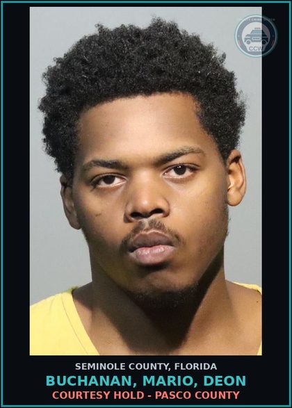 CCW arrest card for BUCHANAN, MARIO, DEON in Seminole County: COURTESY HOLD - PASCO COUNTY