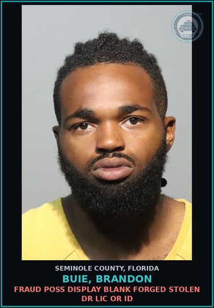 CCW arrest card for BUIE, BRANDON in Seminole County: DRUG EQUIP-POSSESS AND OR USE