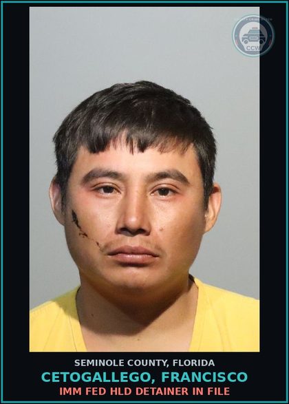 CCW arrest card for CETOGALLEGO, FRANCISCO in Seminole County: HOLD FOR IMMIGRATION DETAINER IN FILE