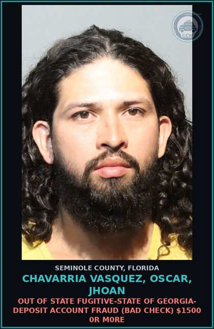 CCW arrest card for CHAVARRIA VASQUEZ, OSCAR, JHOAN in Seminole County: HOLD FOR IMMIGRATION DETAINER IN FILE