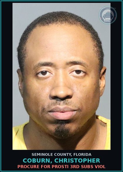 CCW arrest card for COBURN, CHRISTOPHER in Seminole County: PROCURE FOR Prosti 3RD SUBS VIOL
