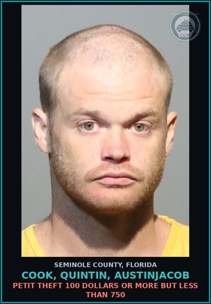 CCW arrest card for COOK, QUINTIN, AUSTINJACOB in Seminole County: HOLD FOR PICKUP (DOC-CFRC) WE BORROWED