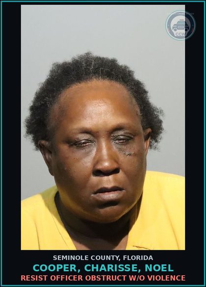CCW arrest card for COOPER, CHARISSE, NOEL in Seminole County: MOVING TRAFFIC VIOL DWLSR REVOCATION EQUIV STATUS 3RD SUB VIOL